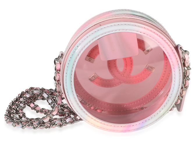 Gabrielle Clutch rotonda Chanel in PVC e pelle d'agnello rosa con filigrana e catena - vista 2