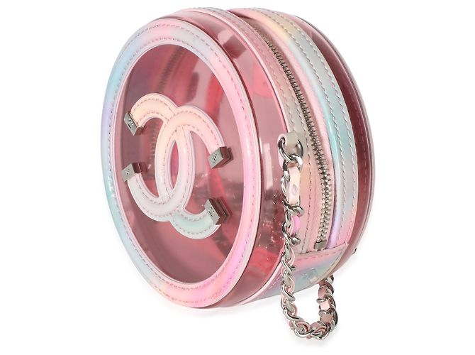Gabrielle Clutch rotonda Chanel in PVC e pelle d'agnello rosa con filigrana e catena - vista 3