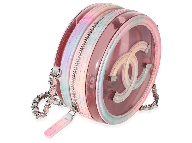 Gabrielle Clutch rotonda Chanel in PVC e pelle d'agnello rosa con filigrana e catena - vista 4