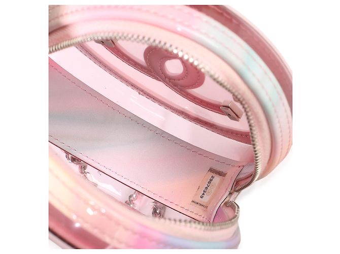 Gabrielle Clutch rotonda Chanel in PVC e pelle d'agnello rosa con filigrana e catena - vista 5