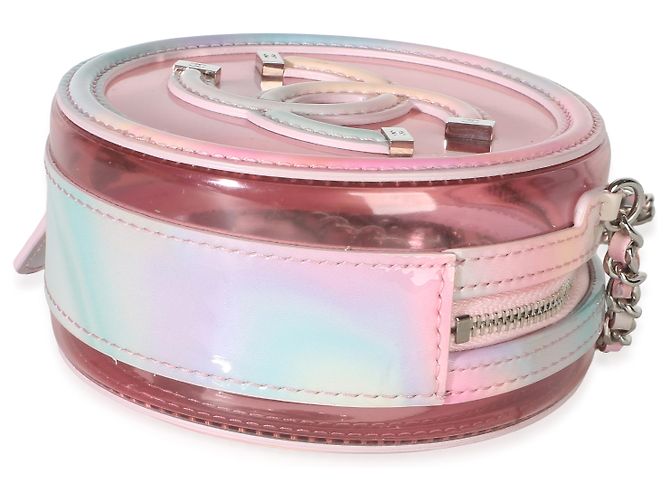 Gabrielle Clutch rotonda Chanel in PVC e pelle d'agnello rosa con filigrana e catena - vista 6
