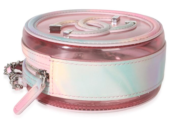 Gabrielle Clutch rotonda Chanel in PVC e pelle d'agnello rosa con filigrana e catena - vista 7