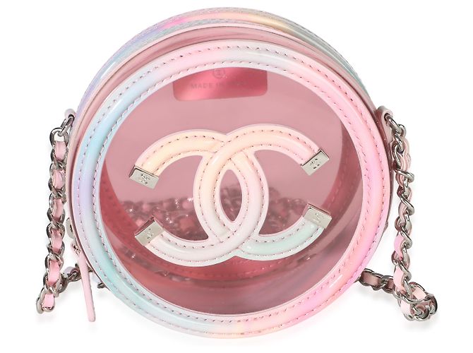 Gabrielle Clutch rotonda Chanel in PVC e pelle d'agnello rosa con filigrana e catena - vista 8