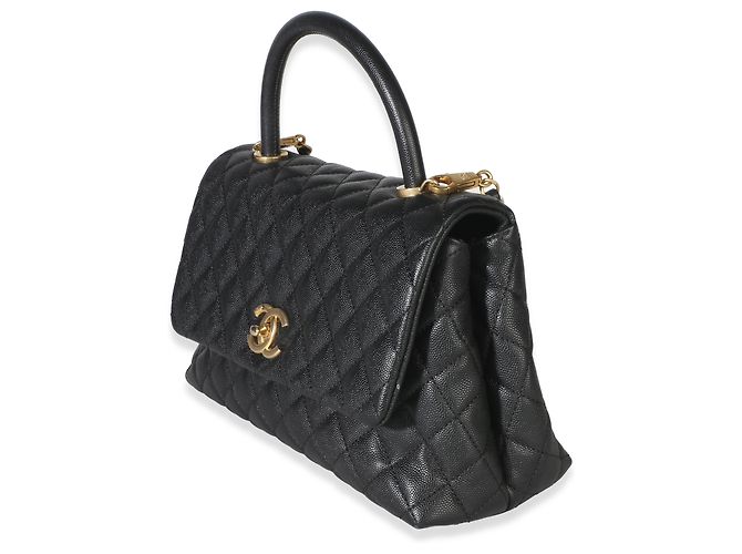 Gabrielle Bolsa Chanel Medium Coco Top Handle em couro caviar matelassé preto - vista 3