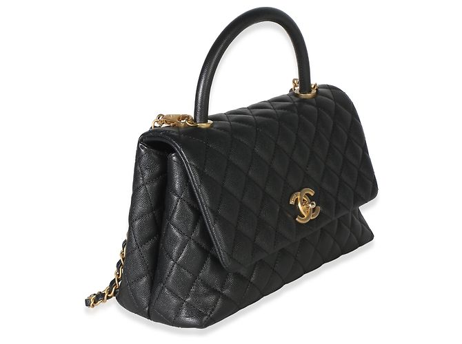 Gabrielle Bolsa Chanel Medium Coco Top Handle em couro caviar matelassé preto - vista 4