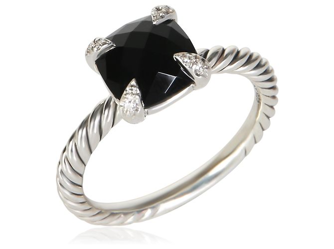 David Yurman Sterling Silver Onyx and Diamond Chatelaine Ring - view 2