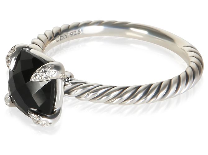 David Yurman Sterling Silver Onyx and Diamond Chatelaine Ring - view 3