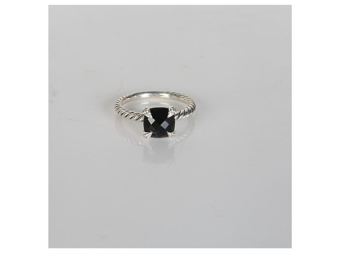 David Yurman Sterling Silver Onyx and Diamond Chatelaine Ring - view 5