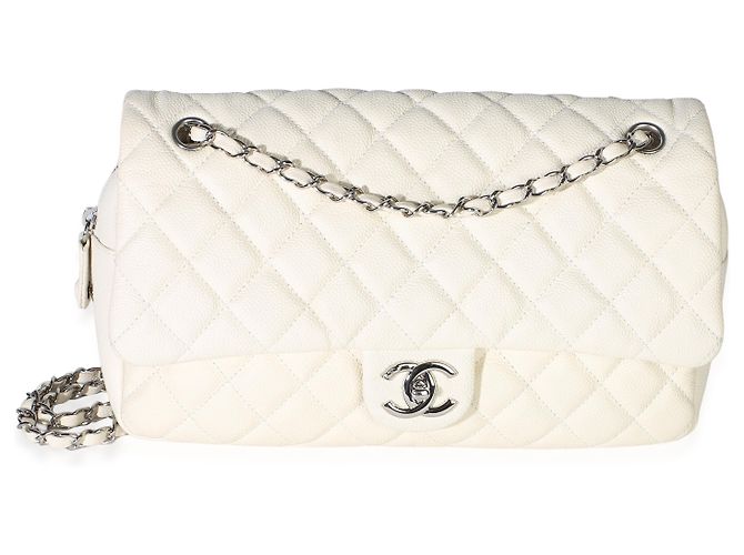 Gabrielle Borsa Chanel Jumbo Easy Flap in pelle caviar matelassé crema - vista 8
