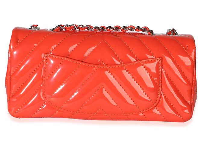Gabrielle Borsa Chanel Orange Chevron Patent East West Single Flap Bag Arancione - vista 2