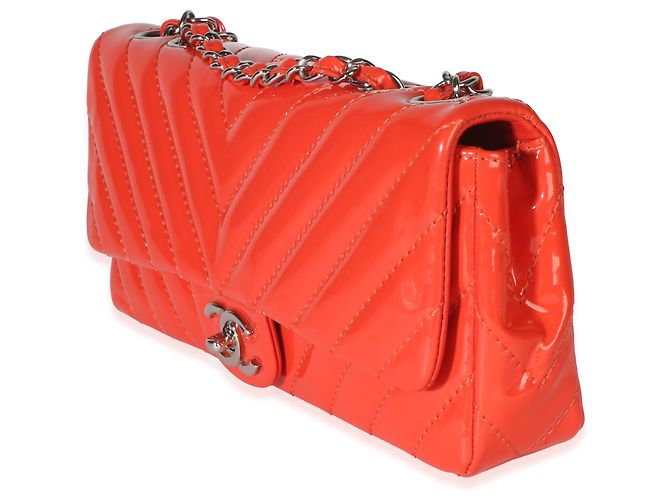 Gabrielle Borsa Chanel Orange Chevron Patent East West Single Flap Bag Arancione - vista 3