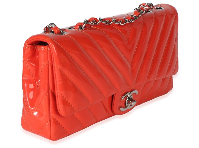 Gabrielle Borsa Chanel Orange Chevron Patent East West Single Flap Bag Arancione - vista 4