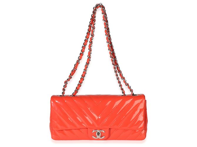 Gabrielle Borsa Chanel Orange Chevron Patent East West Single Flap Bag Arancione - vista 5