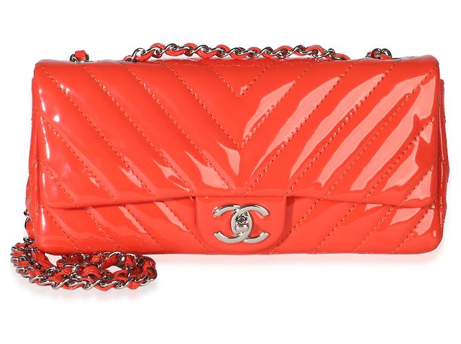 Gabrielle Borsa Chanel Orange Chevron Patent East West Single Flap Bag Arancione - vista 8