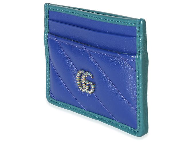 Tarjetero Gucci Marmont Torchon de piel de becerro acolchada azul - vista 3