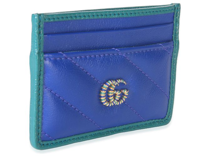 Tarjetero Gucci Marmont Torchon de piel de becerro acolchada azul - vista 4