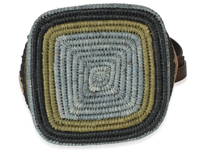 Mini borsa secchiello Pebble Loewe in camoscio marrone e strisce di rafia - vista 6