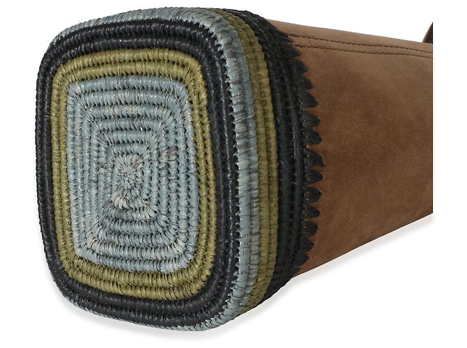 Mini borsa secchiello Pebble Loewe in camoscio marrone e strisce di rafia - vista 7