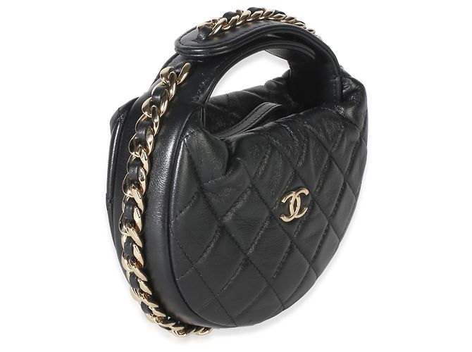 Gabrielle Chanel Mini Chain Around Pouch Hobo aus schwarzem gestepptem Lammleder - Ansicht 4