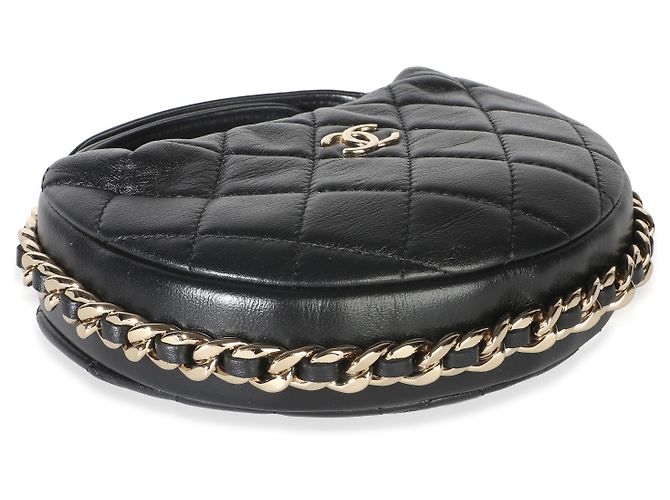 Gabrielle Chanel Mini Chain Around Pouch Hobo aus schwarzem gestepptem Lammleder - Ansicht 7