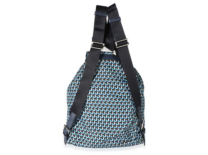 Prada Blue Geometric Print Nylon Tessuto Drawstring Logo Backpack - view 2