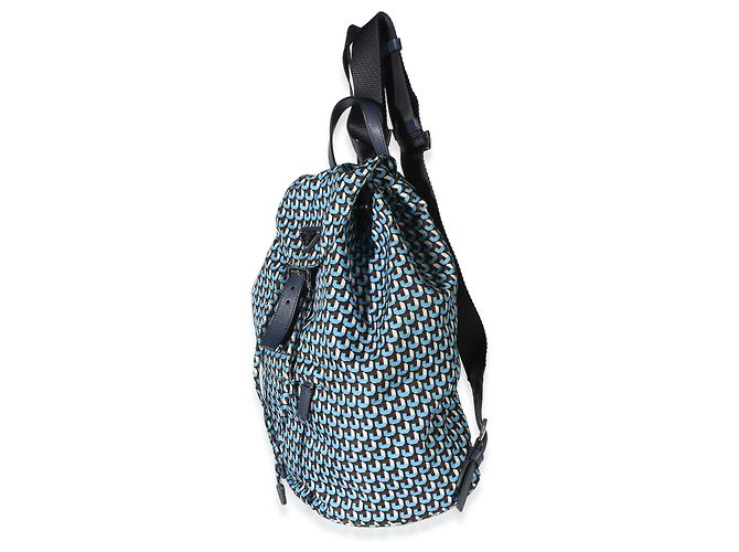 Prada Blue Geometric Print Nylon Tessuto Drawstring Logo Backpack - view 3