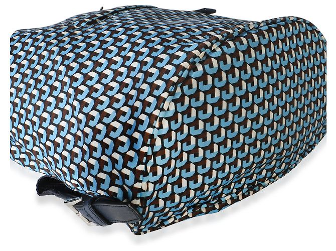 Prada Blue Geometric Print Nylon Tessuto Drawstring Logo Backpack - view 5