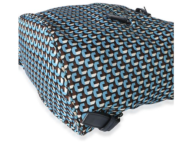Prada Blue Geometric Print Nylon Tessuto Drawstring Logo Backpack - view 7