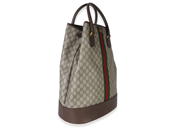 Borsa Duffel Gucci Beige GG Supreme Canvas Textured Dollar Calfskin Web Savoy Top Handle - vista 4