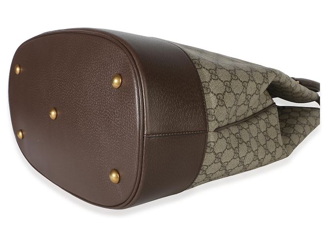 Borsa Duffel Gucci Beige GG Supreme Canvas Textured Dollar Calfskin Web Savoy Top Handle - vista 6
