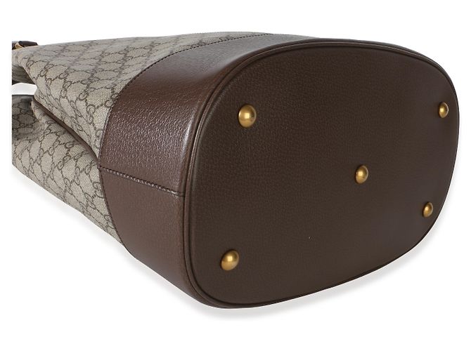 Borsa Duffel Gucci Beige GG Supreme Canvas Textured Dollar Calfskin Web Savoy Top Handle - vista 7
