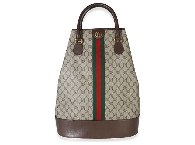 Borsa Duffel Gucci Beige GG Supreme Canvas Textured Dollar Calfskin Web Savoy Top Handle - vista 8