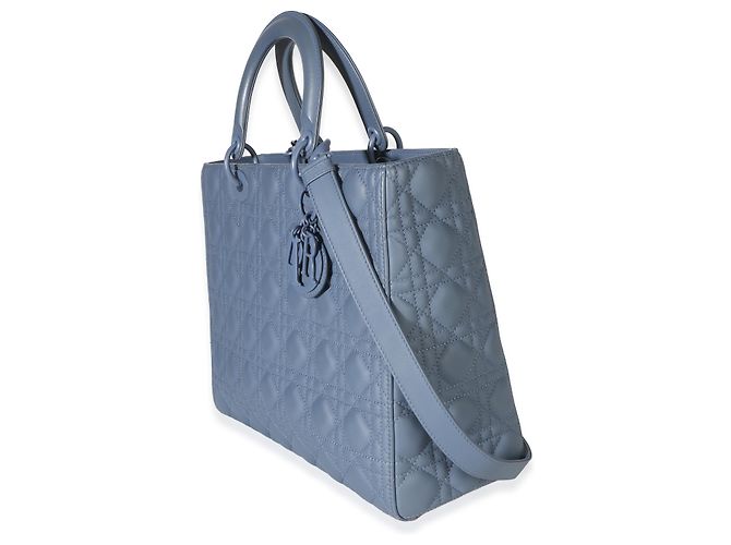Christian Dior Denim Blue Ultra Matte Calfskin Cannage Large Lady Dior - vista 3