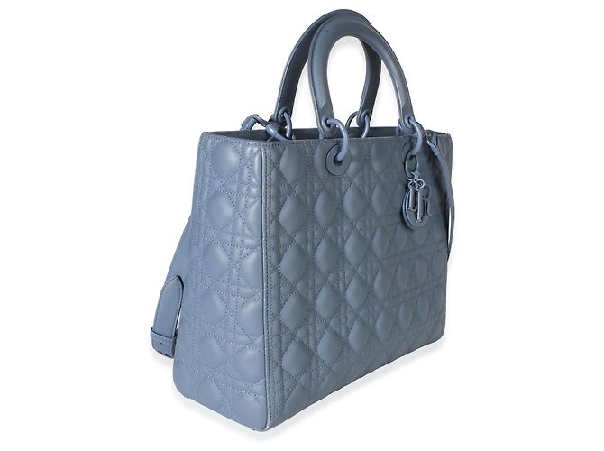 Christian Dior Denim Blue Ultra Matte Calfskin Cannage Large Lady Dior - vista 4