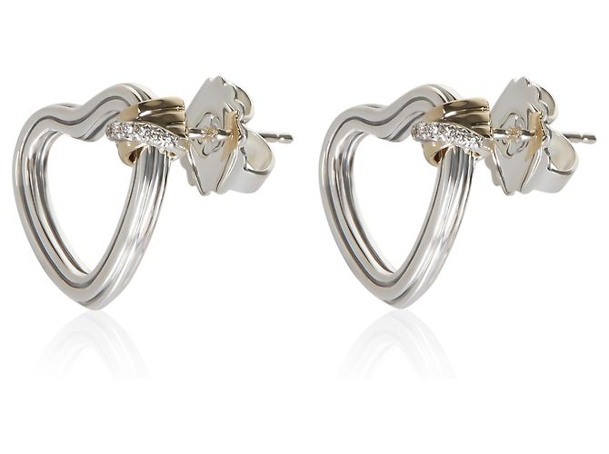 Autre Marque Orecchini John Hardy Yellow Gold & Sterling Silver Diamond Bamboo Heart - vista 2
