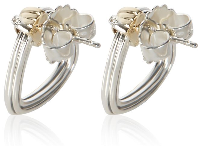 Autre Marque Orecchini John Hardy Yellow Gold & Sterling Silver Diamond Bamboo Heart - vista 3