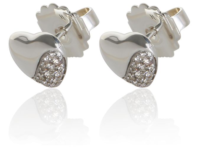 Autre Marque John Hardy Sterling Silver Diamond Pebble Heart Ohrringe - Ansicht 4