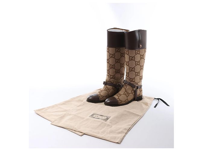 Gucci GG Canvas & Leder Long Boots in Brown 674673, Größe EU 37.5 - Ansicht 13