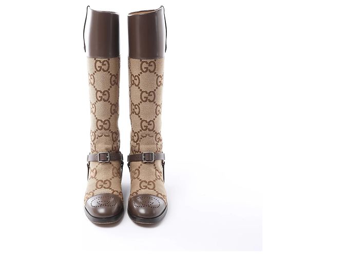 Gucci GG Canvas & Leder Long Boots in Brown 674673, Größe EU 37.5 - Ansicht 15
