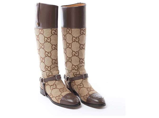 Gucci GG Canvas & Leder Long Boots in Brown 674673, Größe EU 37.5 - Ansicht 2