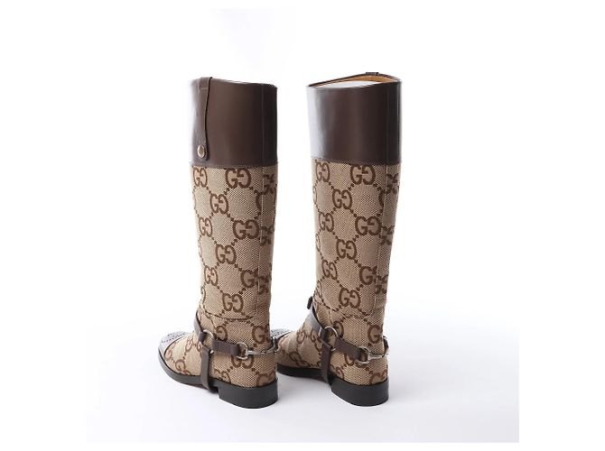 Gucci GG Canvas & Leder Long Boots in Brown 674673, Größe EU 37.5 - Ansicht 4