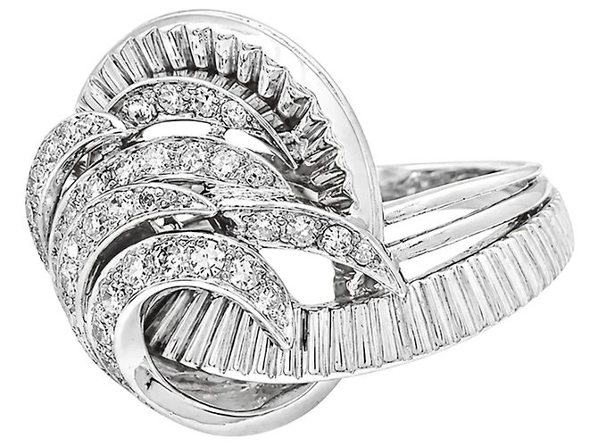 Autre Marque Anello "Tourbillon" in oro bianco, platino e diamanti. - vista 3