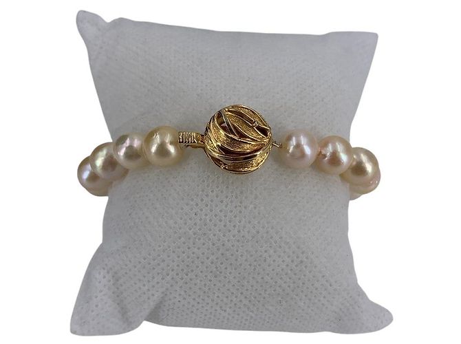 Autre Marque Bracciale con perle Baroque Light Pink 9 mm e chiusura a spirale in tono oro testurizzato - vista 2