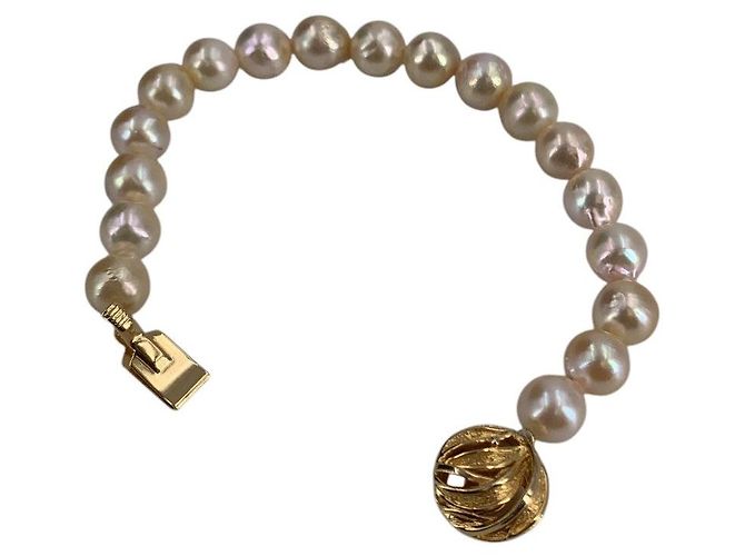 Autre Marque Bracciale con perle Baroque Light Pink 9 mm e chiusura a spirale in tono oro testurizzato - vista 4