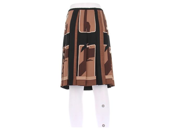Hermès Jupe en soie marron et noire Brown - view 2