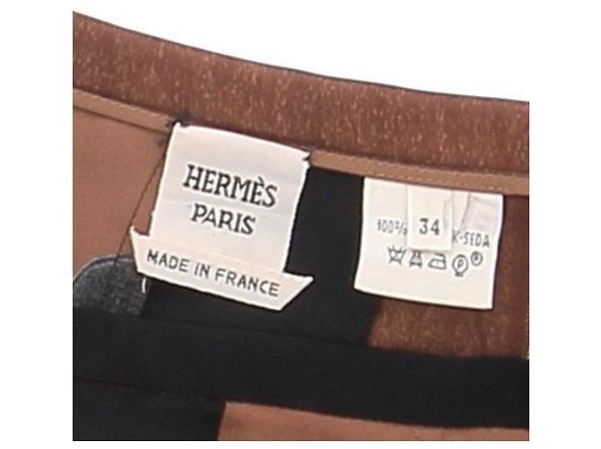 Hermès Jupe en soie marron et noire Brown - view 5