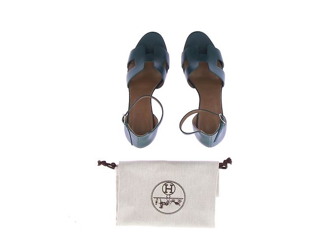 Hermès Sandali con zeppa « Legend » blu anatra - vista 7