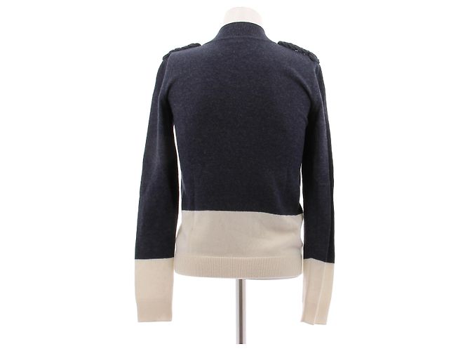 Hermès Pull marine et crème en laine Navy blue - view 2
