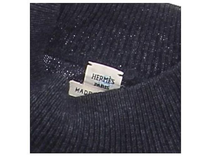 Hermès Pull marine et crème en laine Navy blue - view 5