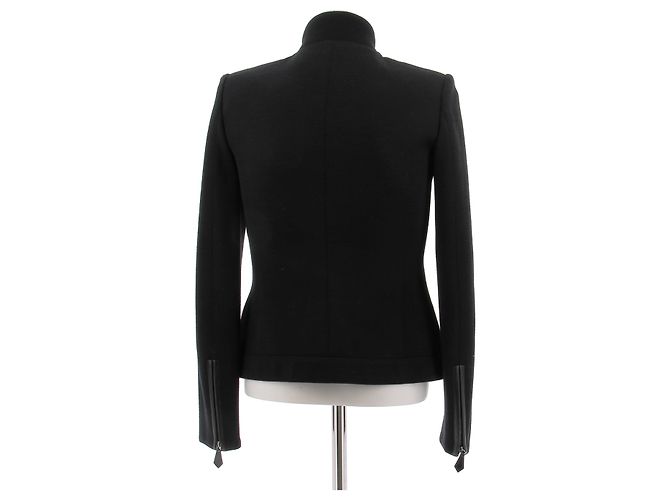 Hermès black wool jacket with leather details - view 2
